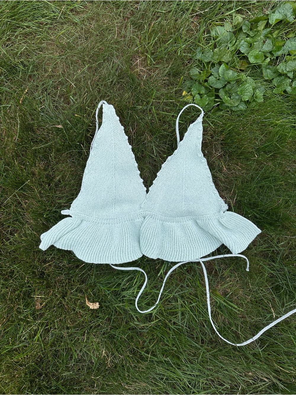 Light Mint Knit Ruffle Crop Top